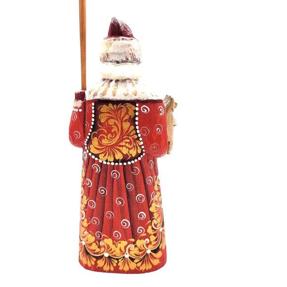 Wood Craved Russian Santa with Staff 7'' Signed Hand Craved Painted - Picture 2 of 10